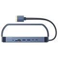 iVANKY FusionDock 2 MacBook dock with built-in USB-C cable, front view showing USB ports, SD and TF card readers, headphone jack, USB-C port, and a compact desktop stand design