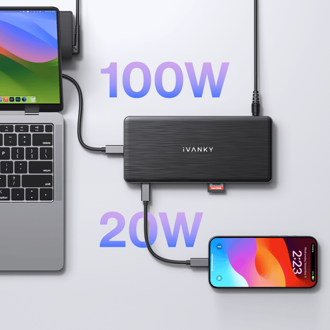 iVANKY FusionDock Pro 1 MacBook Dock: Carga rápida de 100 W para MacBook y 20 W para teléfono