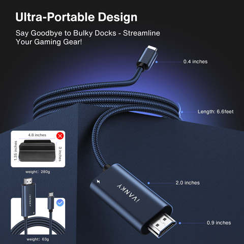 Cable adaptador para juegos iVANKY: Diseño ultraportátil, agiliza el equipo de juego, adiós a los docks voluminosos