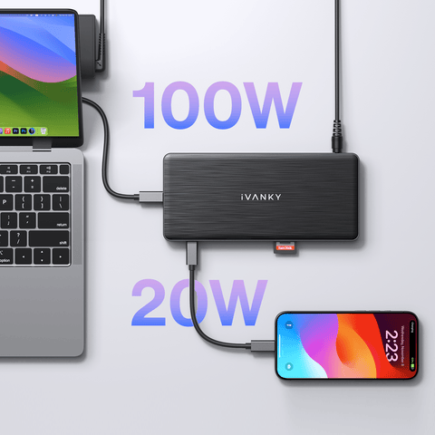 iVANKY FusionDock Pro 1 MacBook Dock : Chargement rapide de 100 W pour le MacBook et de 20 W pour le téléphone