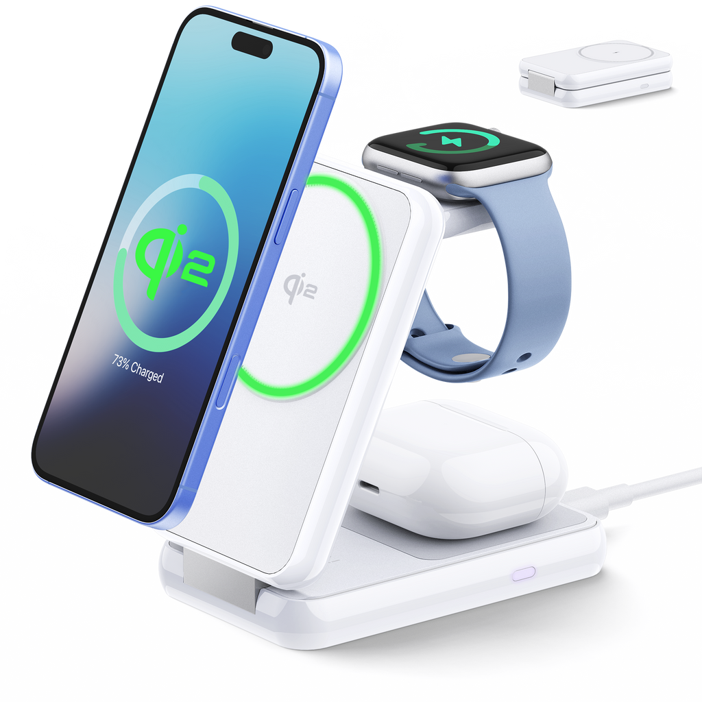 Caricabatterie wireless pieghevole 3 in 1