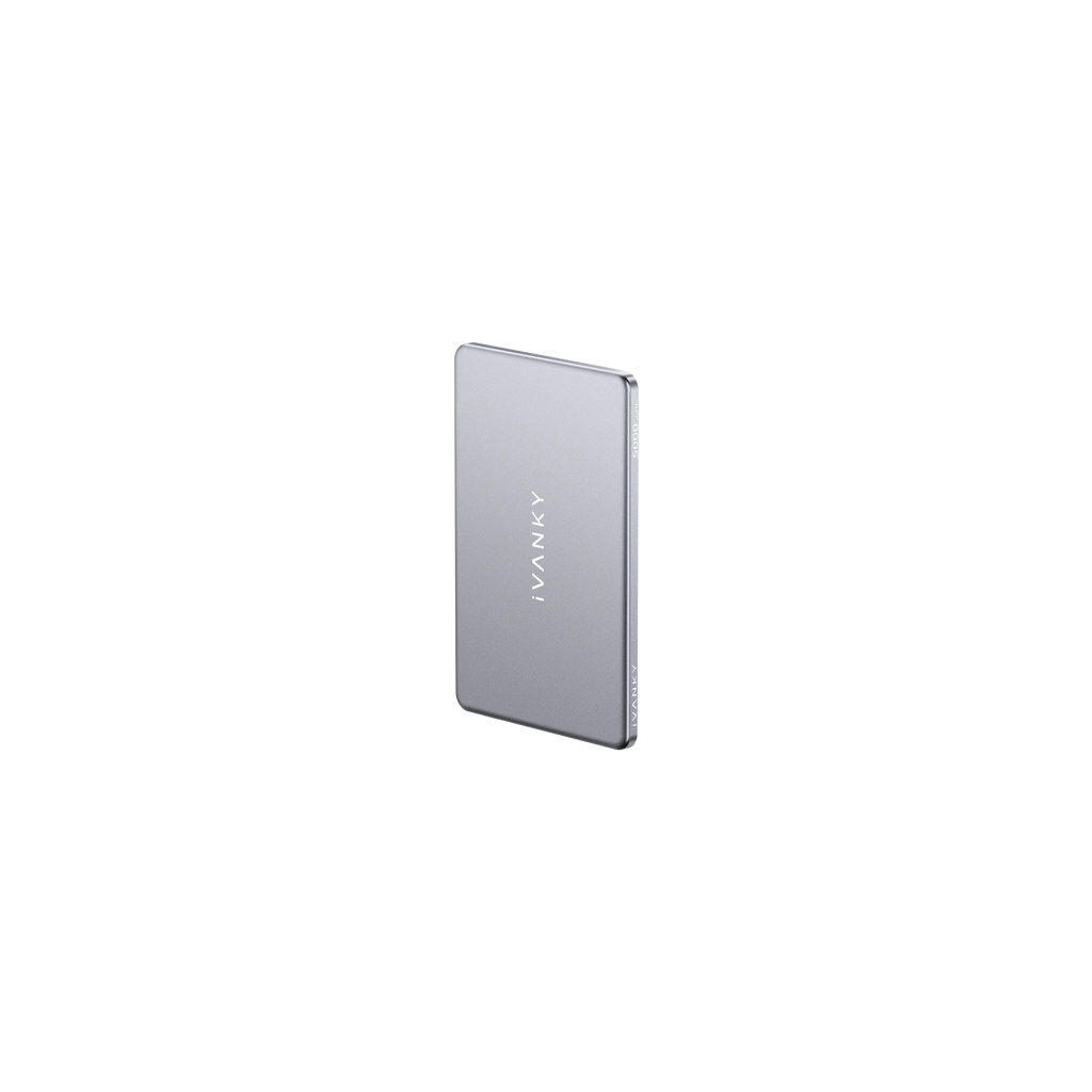 iVANKY power bank magnetico ultrasottile per iPhone, un caricabatterie wireless compatto progettato per agganciarsi magneticamente e ricaricare l'iPhone mentre sei in movimento.