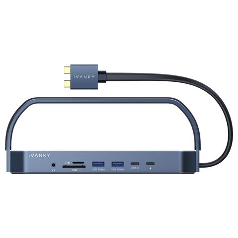 iVANKY FusionDock 2 MacBookドック（内蔵USB-Cケーブル付き）前面ビュー：USBポート、SD/TFカードリーダー、ヘッドホンジャック、USB-Cポート、コンパクトデスクトップスタンドデザイン